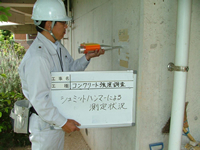 シュミットハンマーによる強度測定状況